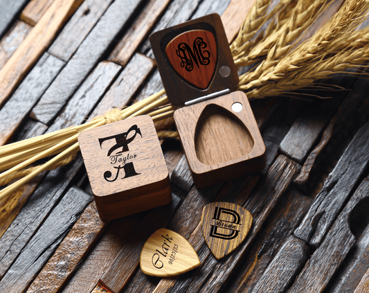 Personalized Wooden Plectrum with Case, Custom Guitar Pick Holder customizedgift