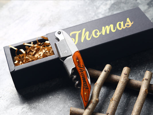 Personalized Wooden Handle Corkscrew with Black Paper Box, Groomsmen Gifts customizedgift