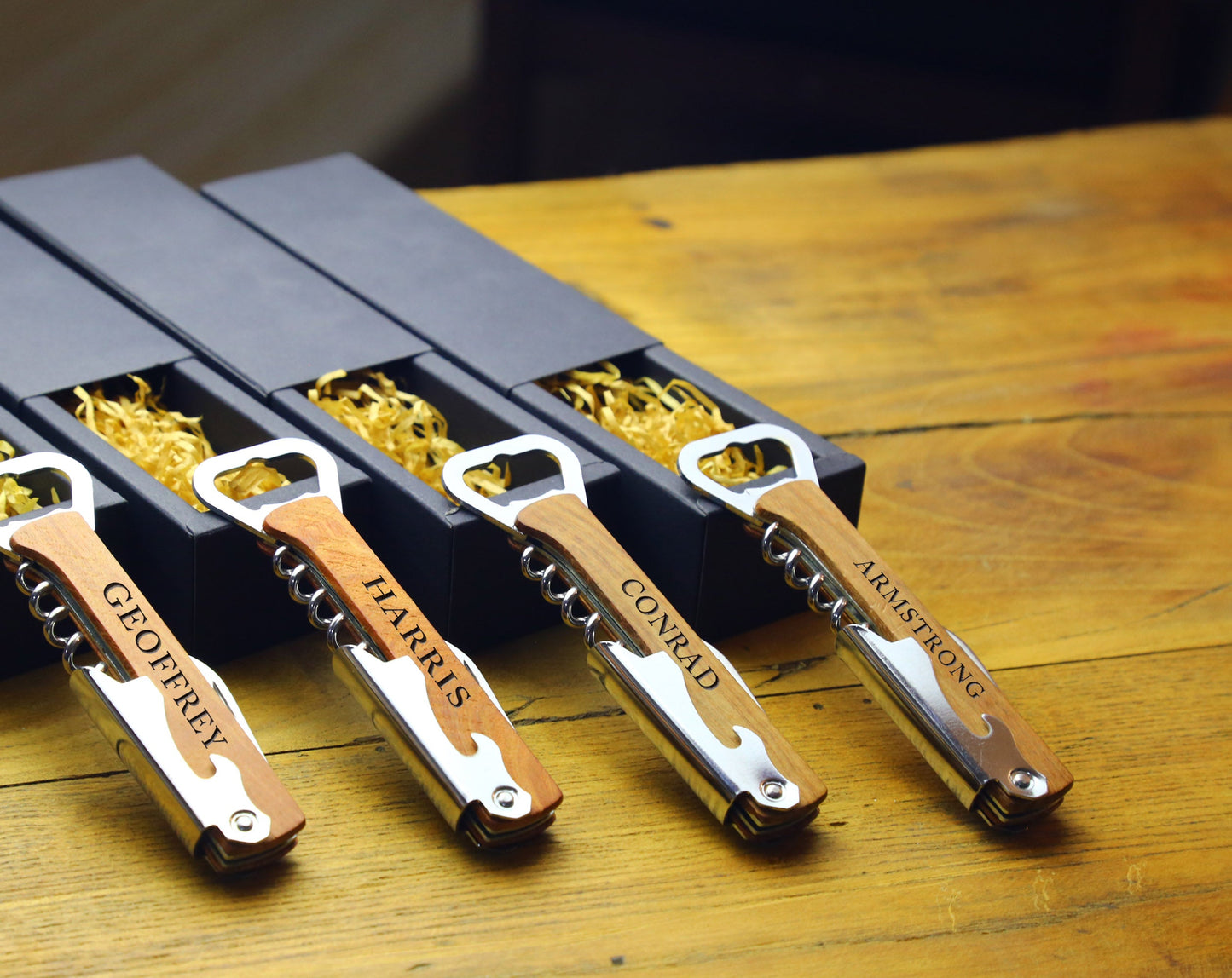 Customized Red Wine Corkscrew Opener, Engraved Beer Bottle Opener With Wood Handle, Men's Gift Engravedideas