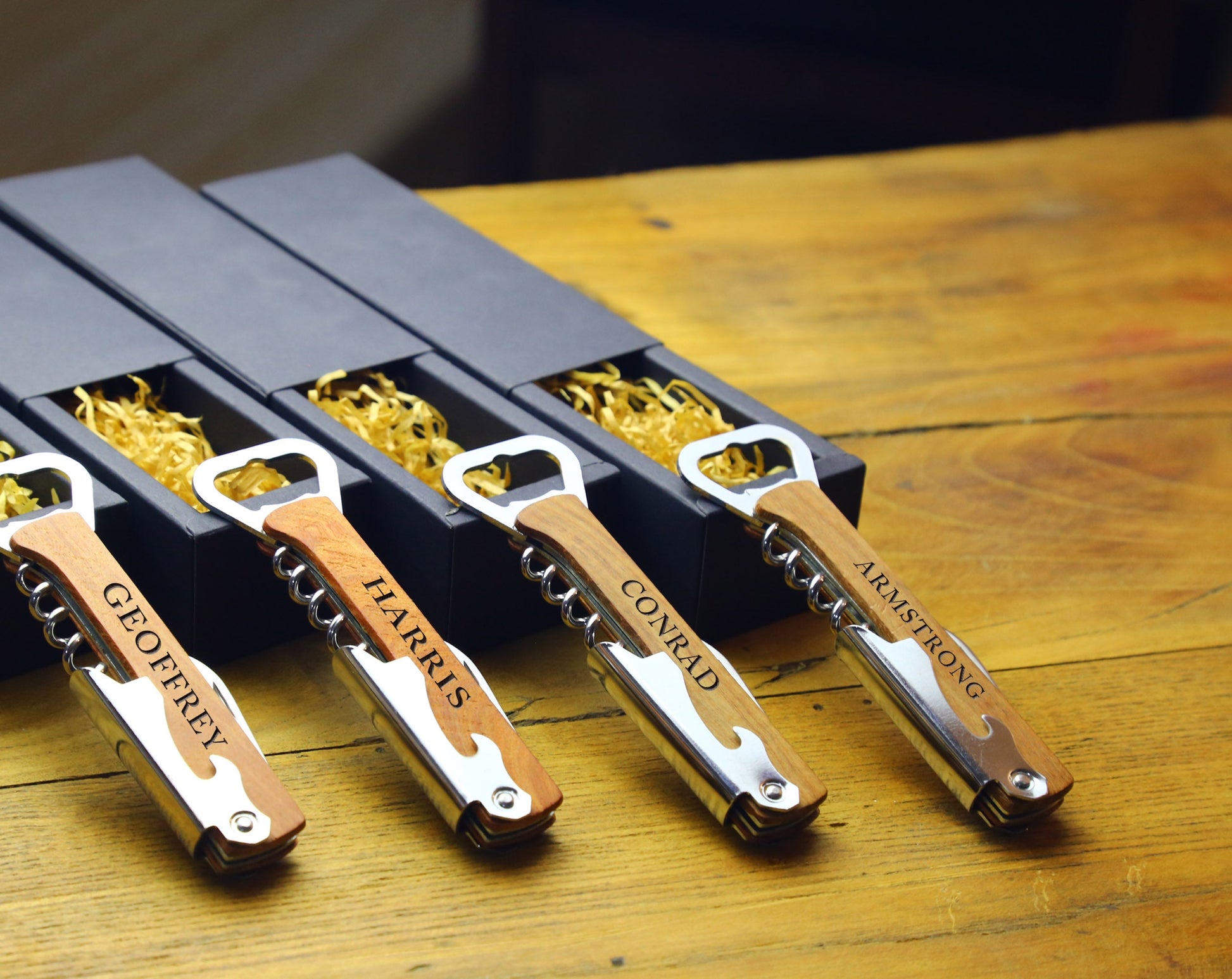 Customized Red Wine Corkscrew Opener, Engraved Beer Bottle Opener With Wood Handle, Men's Gift Engravedideas