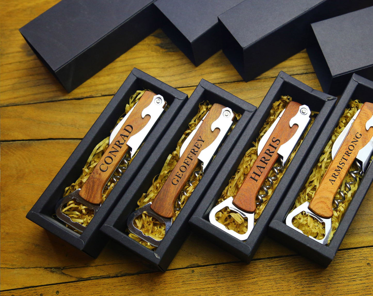 Customized Red Wine Corkscrew Opener, Engraved Beer Bottle Opener With Wood Handle, Men's Gift Engravedideas