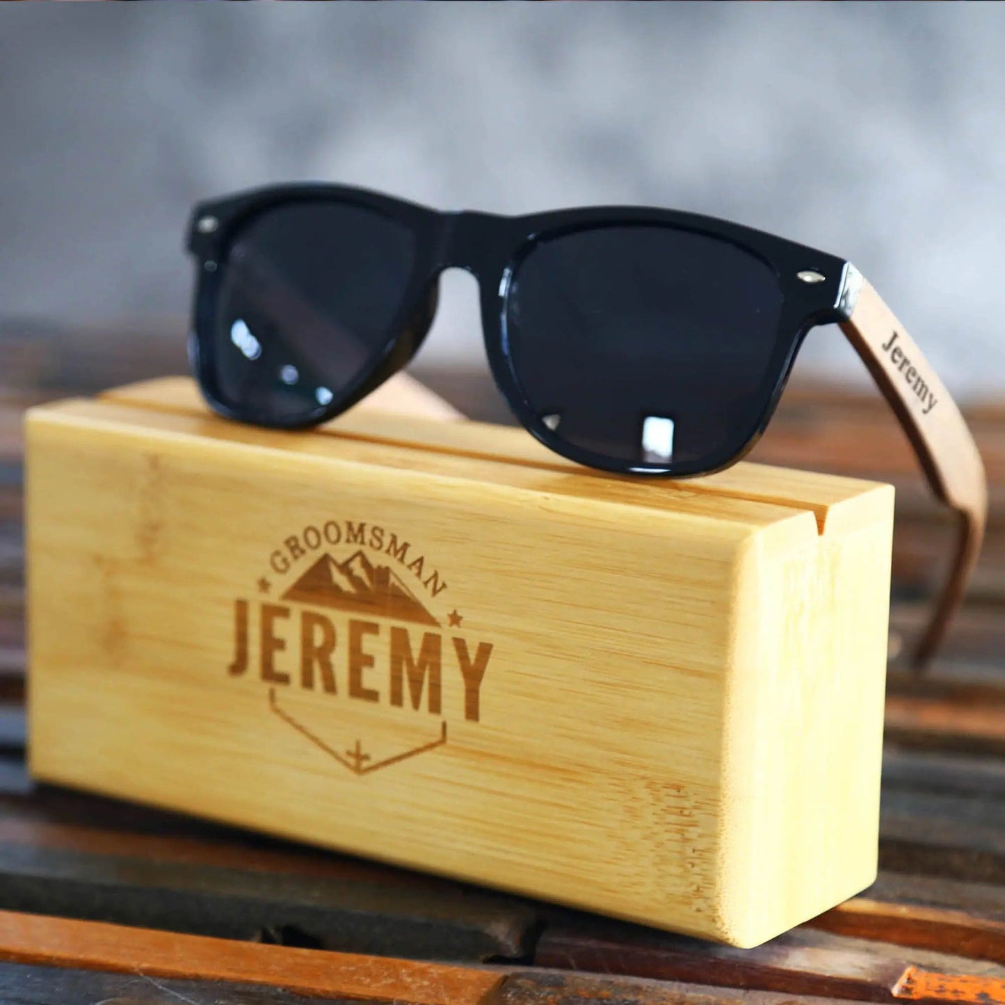 Custom Engraved Black Walnut Wood Sunglasses - Groomsmen sunglasses UniqueGiftProposal