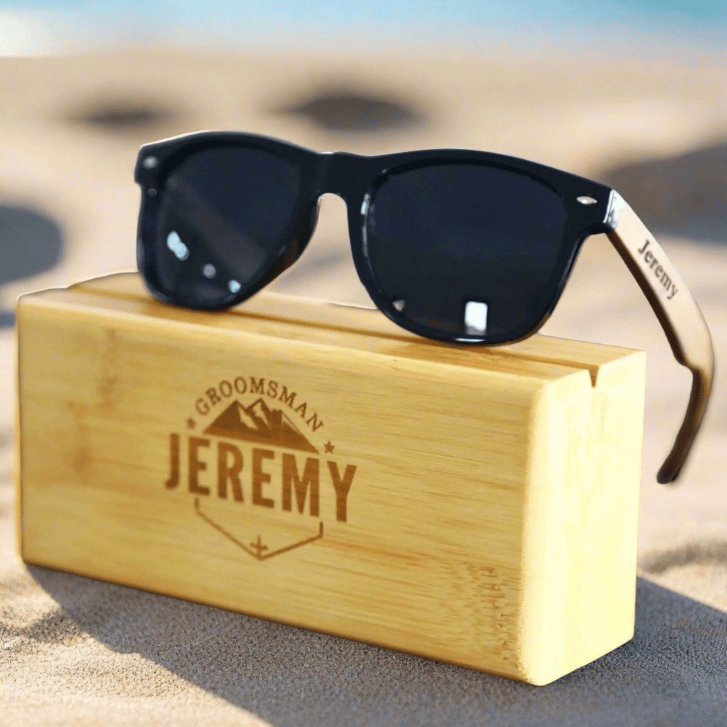Custom Engraved Black Walnut Wood Sunglasses - Groomsmen sunglasses UniqueGiftProposal