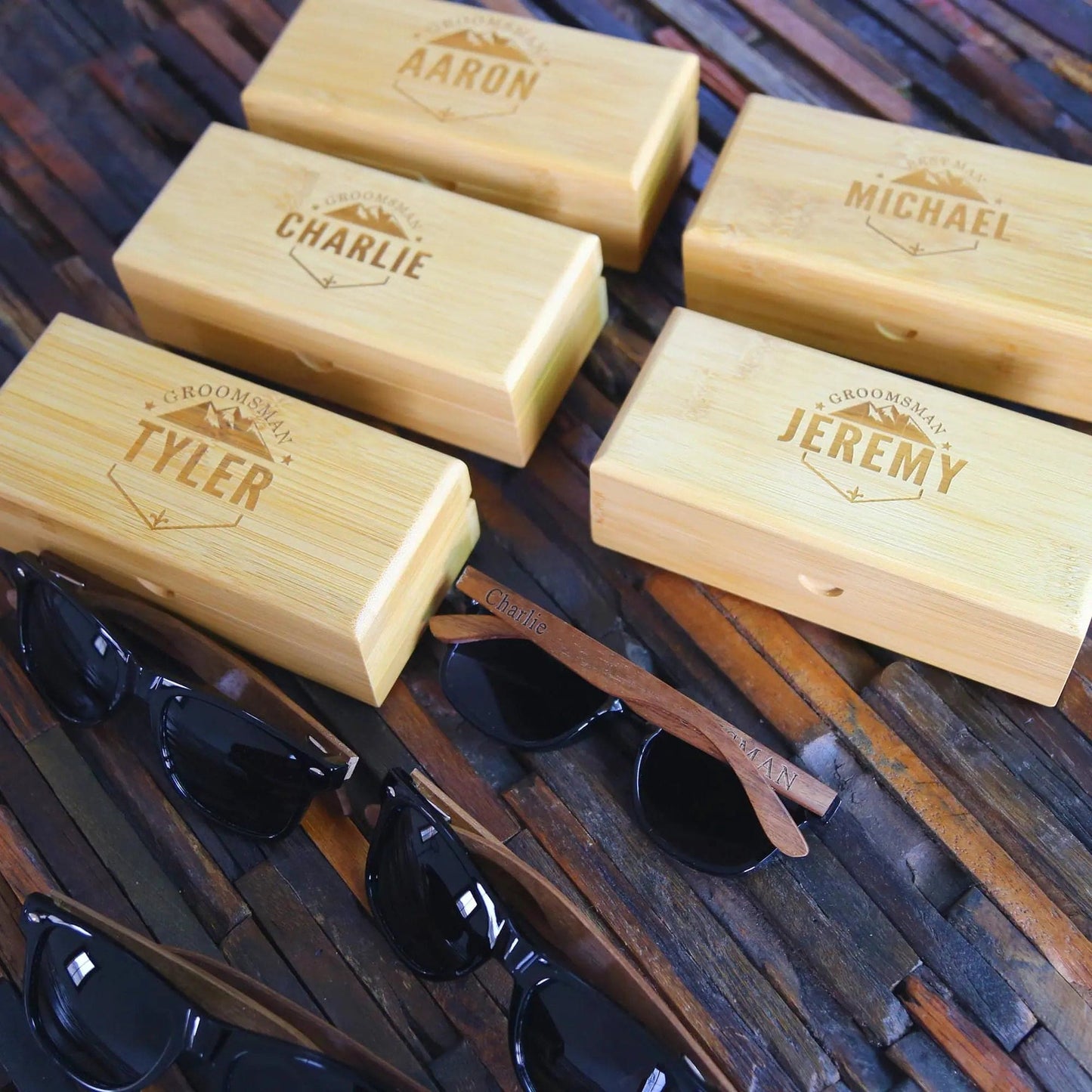 Custom Engraved Black Walnut Wood Sunglasses - Groomsmen sunglasses UniqueGiftProposal