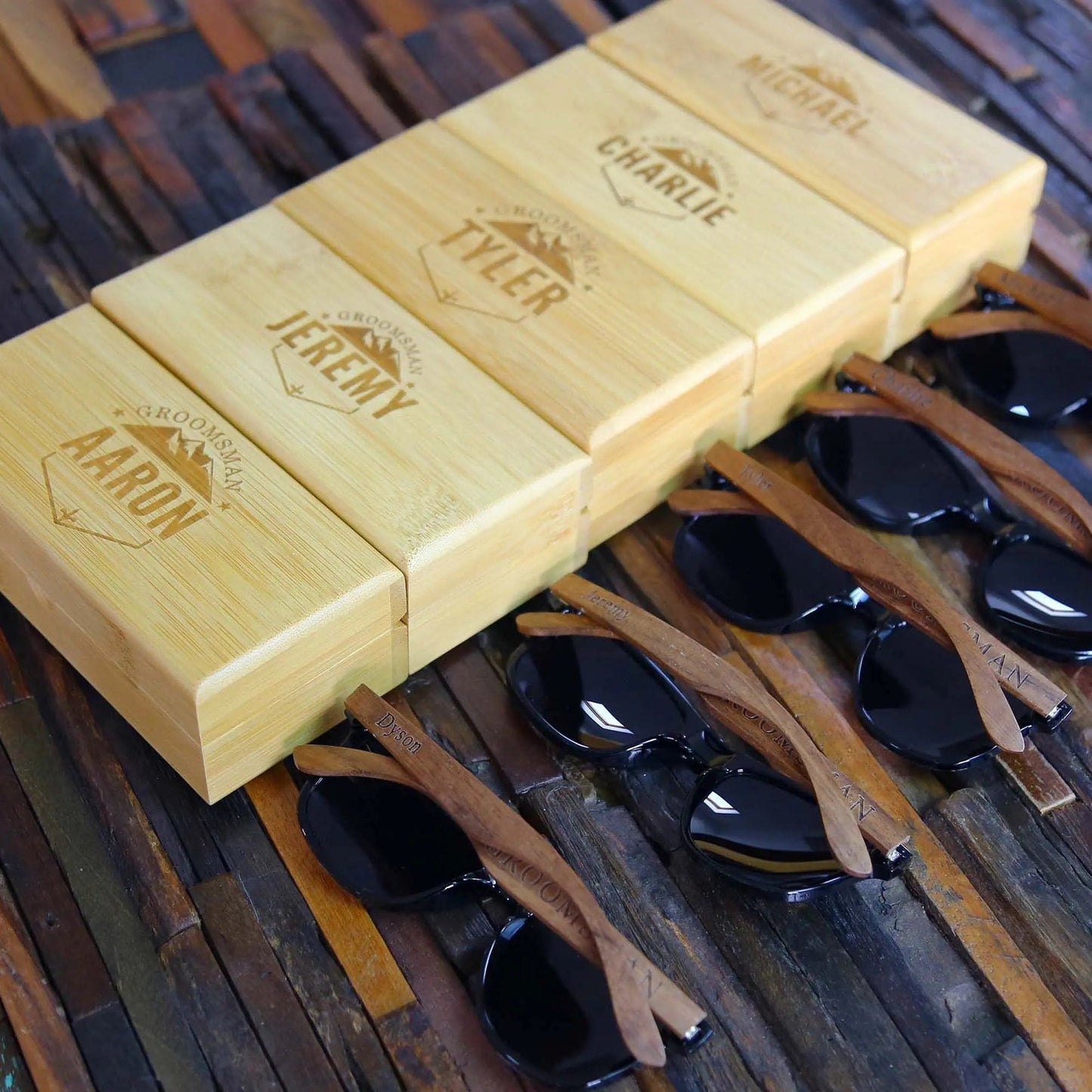 Custom Engraved Black Walnut Wood Sunglasses - Groomsmen sunglasses UniqueGiftProposal