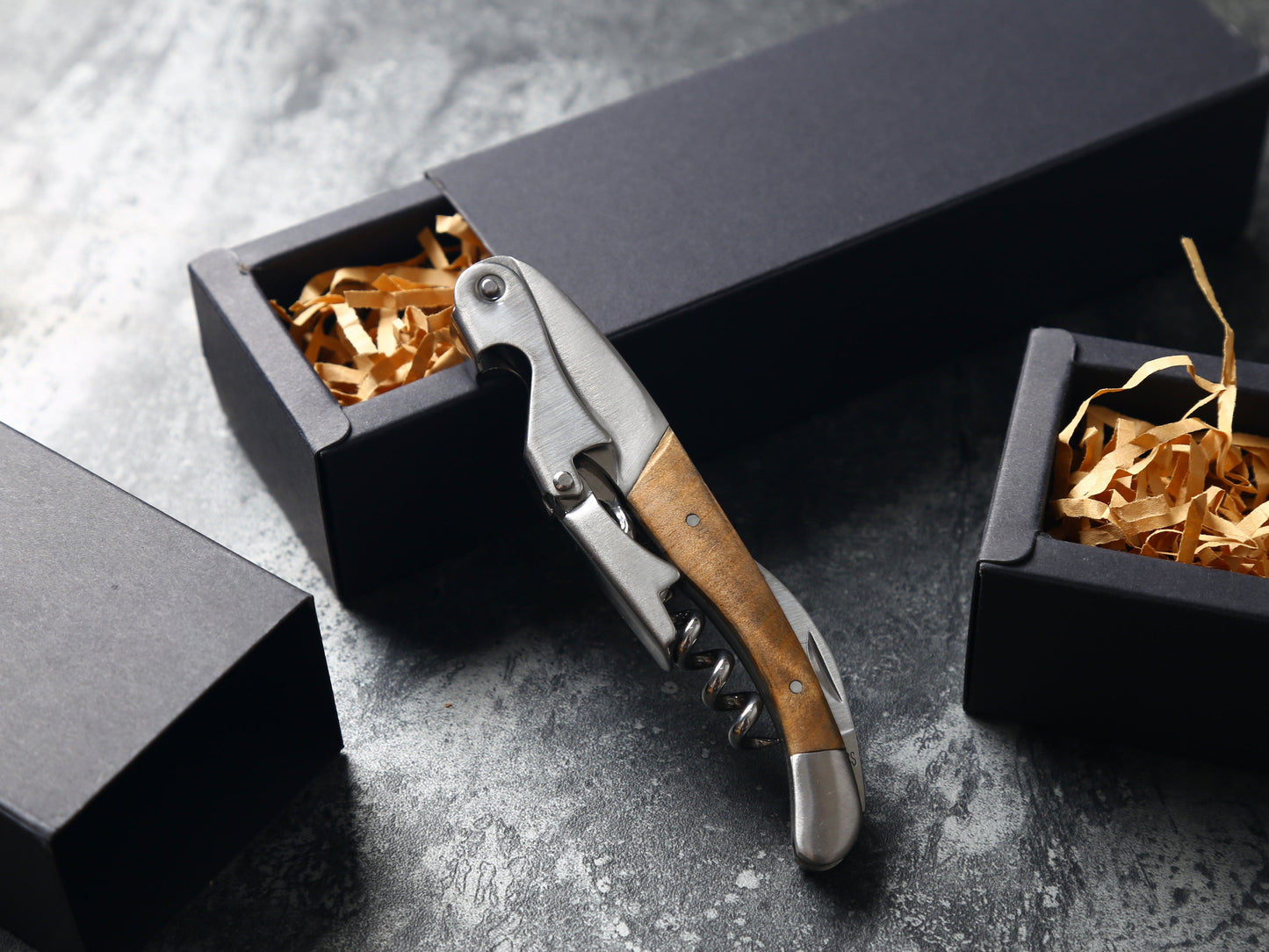 Personalized Wooden Handle Corkscrew with Black Paper Box, Gift for Men customizedgift