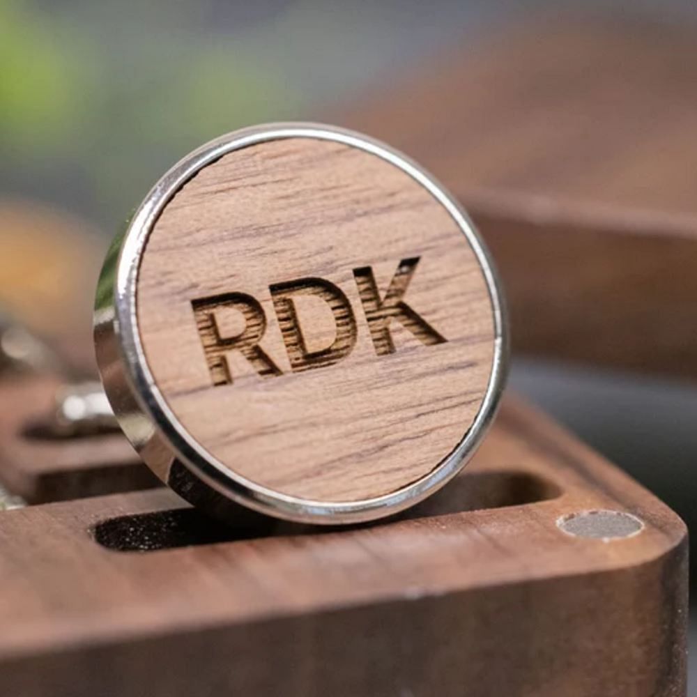 Personalized handcrafted set of walnut wood cuff OxAndBirch