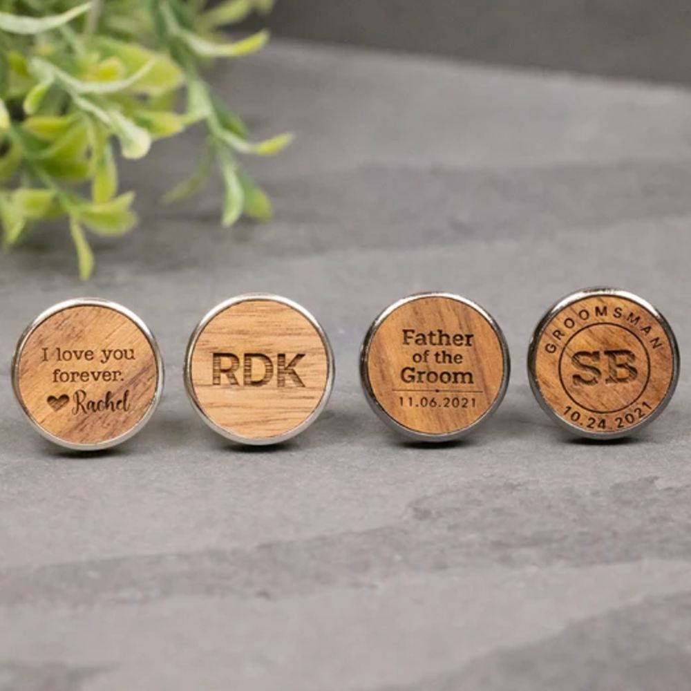 Personalized handcrafted set of walnut wood cuff OxAndBirch