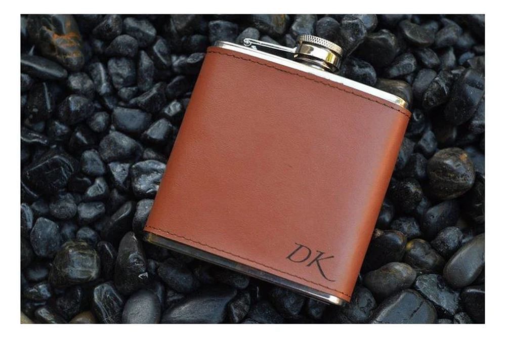 Personalized Brown PU Leather Flask PrecisionMemory
