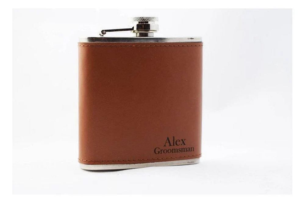Personalized Brown PU Leather Flask PrecisionMemory
