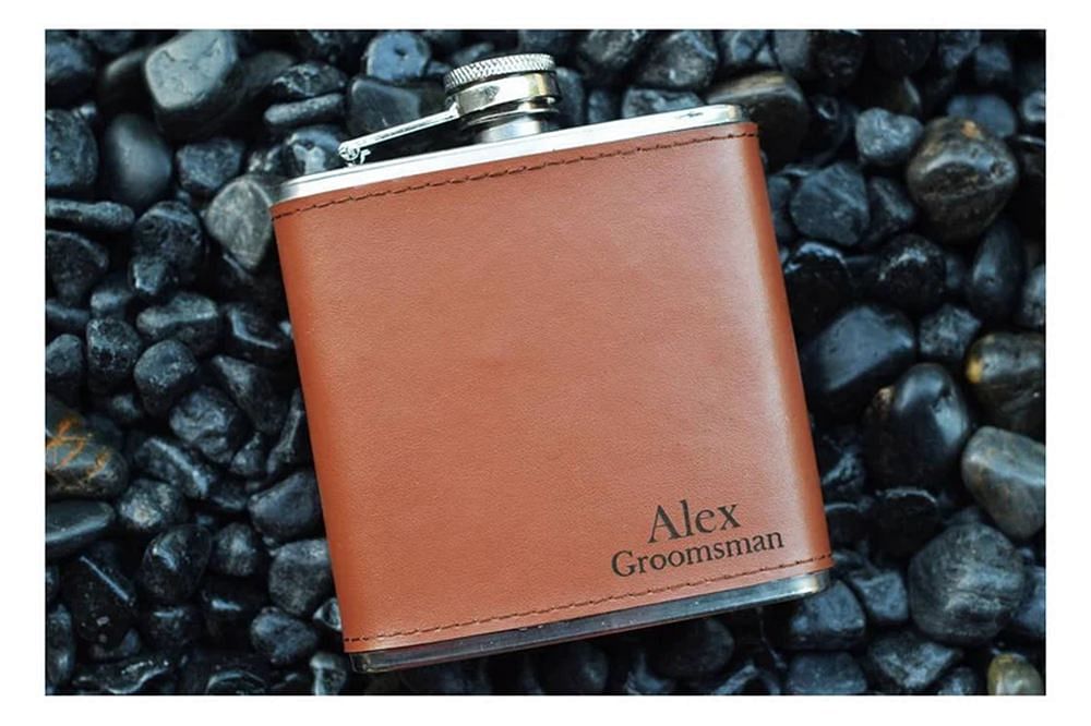 Personalized Brown PU Leather Flask PrecisionMemory