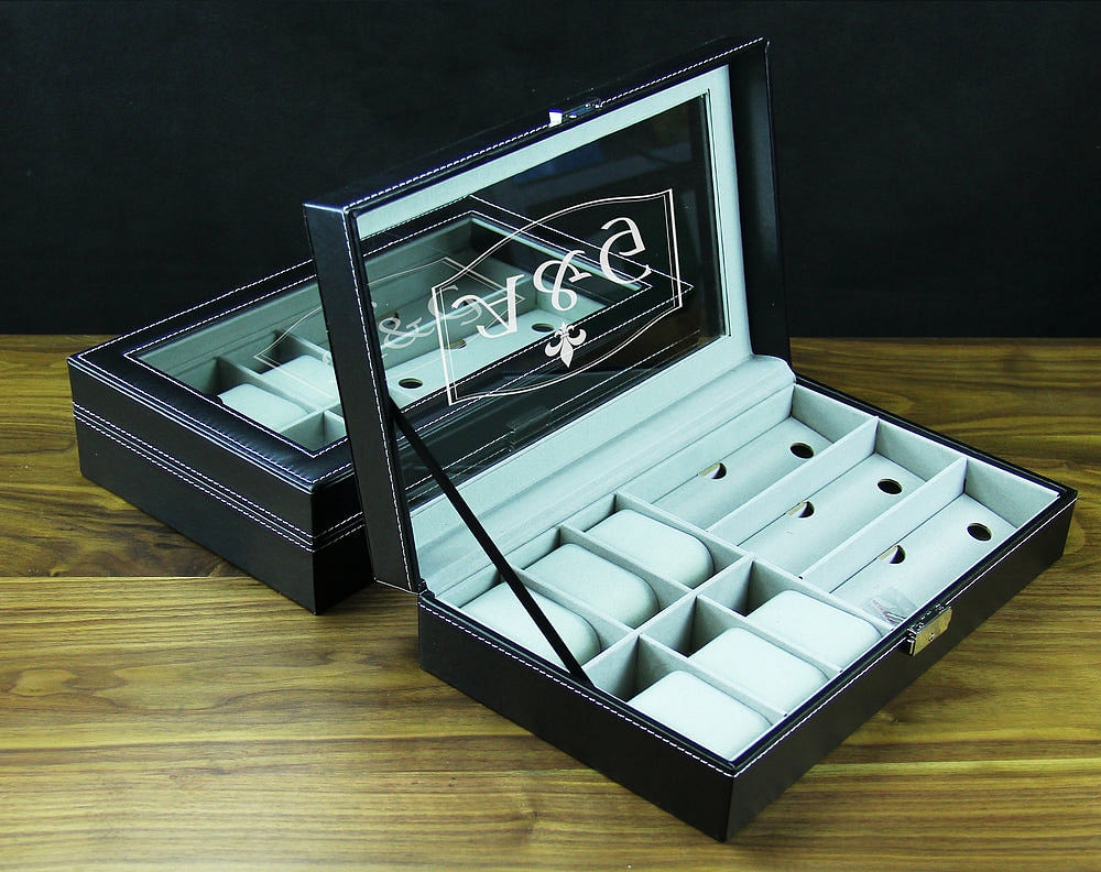 Groomsmen Gifts, Personalized Watch Box- 6 Watch-Slots and 3 Sunglasses-Slots GiftideaStutio