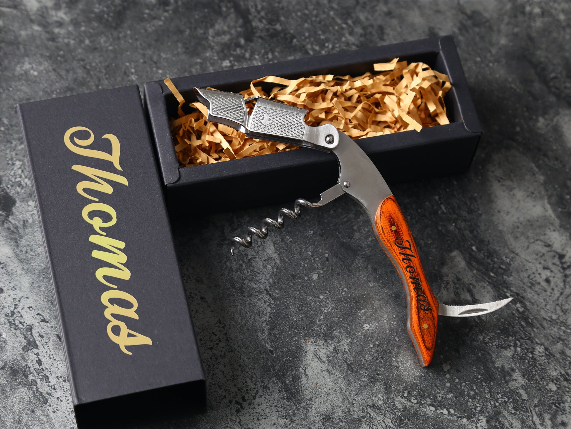 Personalized Wooden Handle Corkscrew with Black Paper Box, Groomsmen Gifts customizedgift
