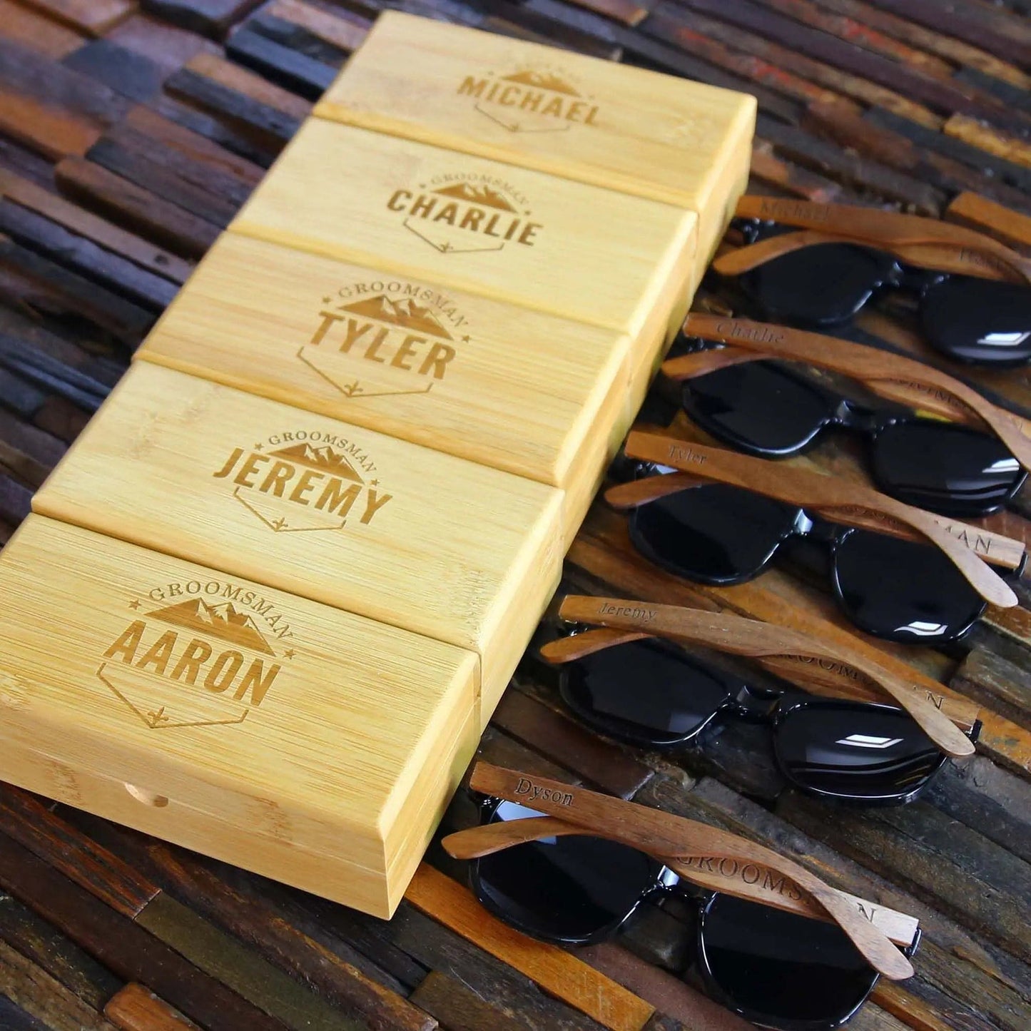 Custom Engraved Black Walnut Wood Sunglasses - Groomsmen sunglasses UniqueGiftProposal