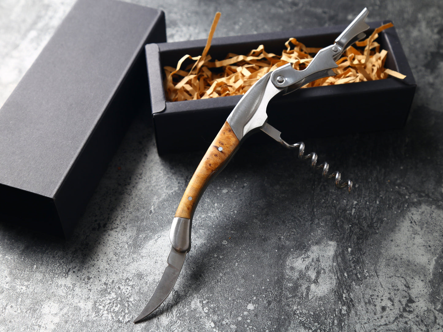 Personalized Wooden Handle Corkscrew with Black Paper Box, Gift for Men customizedgift