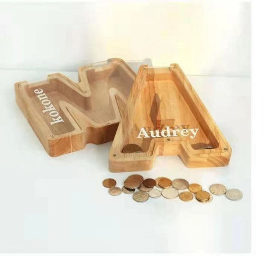 Personalized Oak Piggy Bank weddinggiftidea