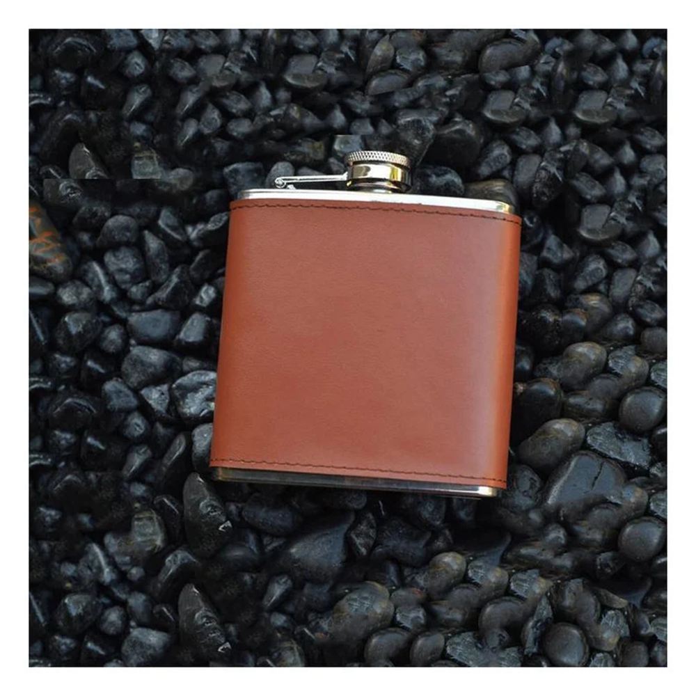 Personalized Brown PU Leather Flask PrecisionMemory