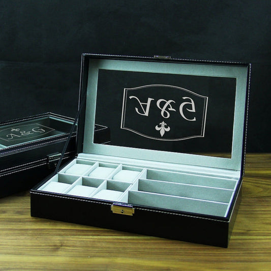 Groomsmen Gifts, Personalized Watch Box- 6 Watch-Slots and 3 Sunglasses-Slots GiftideaStutio