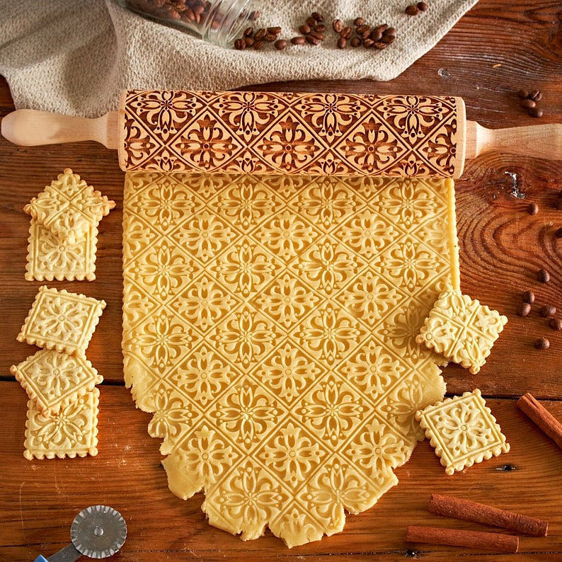 Floral Pattern - Embossing Rolling Pin CustomizedGift
